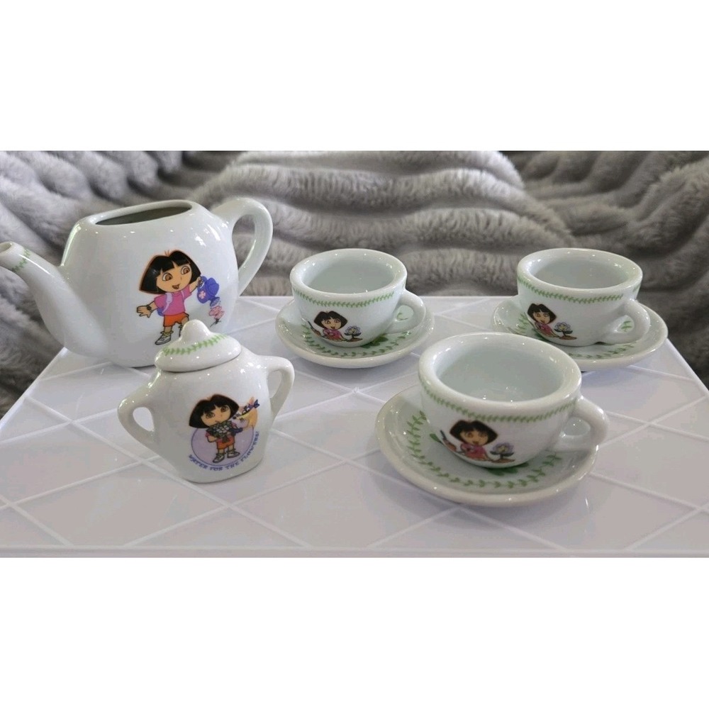 Vintage 2006 Nick Jr. Dora The Explorer Porcelain Tea Set 9 Piece Set Viacom EUC